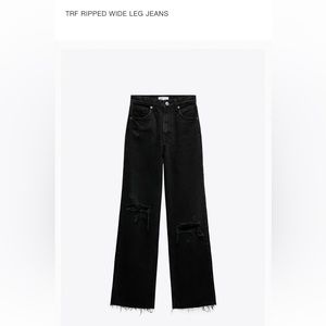Black denim wide ripped jeans from ZARA, never worn